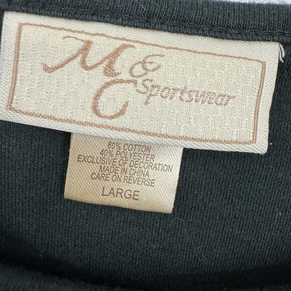 M&C Sportswear Christmas Top Size L Long Sleeve T Shirt Black Bling Snowflakes - Picture 7 of 8